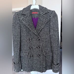 Women's Black and White Polka Dot Pea Coat